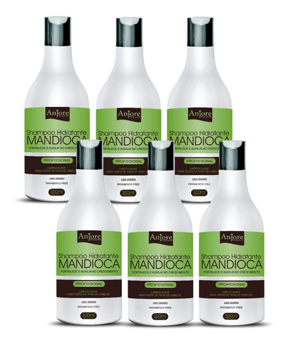 6 Shampoo Hidratante Mandioca 300ml Atacado Anjore