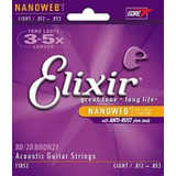 Elixir 11052 Acoustic 80/20 Bronze Guitarra Cuerdas Con Nano