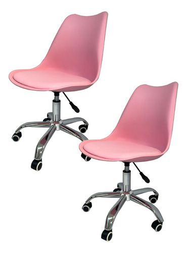 Set 2 Pieza Silla Estilo Eames Holly De Oficina Color Rosa