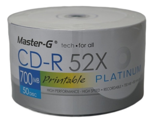 Pack 50 Discos Cd-r 52x Master-g Platinium Printable 700mb 