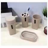 Set Baño X4 Dispenser Vaso Jabonera Vaso Cepillos De Pvc