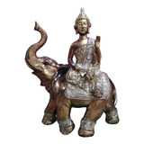 Adorno Figura Decorativa Buda Sobre Elefante Café Dorado 29c
