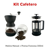 Kit Cafetero Molino Manual De Vidrio + Prensa Francesa 350ml