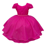 Vestido Infantil Princesa Pink Menina Roupa Brilho Criança