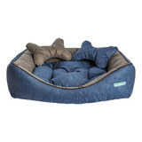 Kit Cama Caminha Caes Gatos Media Lavável Zíper 60x50 Cor Azul