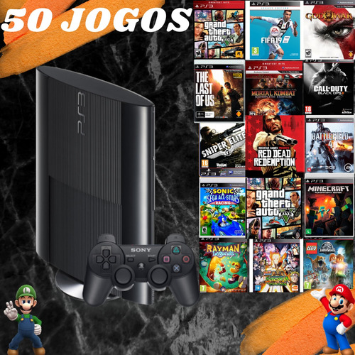 Playstation 3 Ps3 Super Slim + 2050 Jogos + Fifa 19 + Gta5 + Pes+ Black Ops