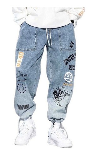 Jeans Vaqueros Holgados Con Estampado De Letras Para Hombre