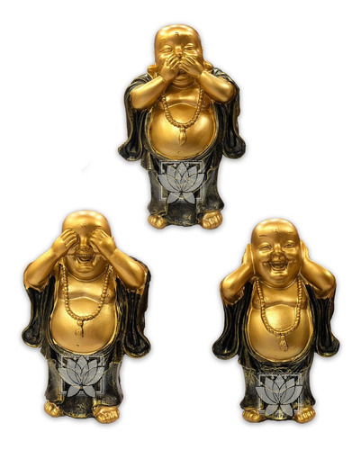 Figura Buda  Ciego, Sordo Y Mudo, Poliresina 5  Ji21-24