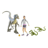 Figura De Yaz, Velociraptor Y Compis Mattel Jurassic World 