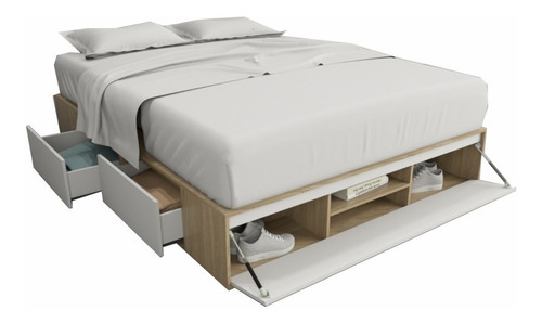 Cama Box Plataforma 2 Plazas 1,60 Mts Con 4 Cajones + Puerta