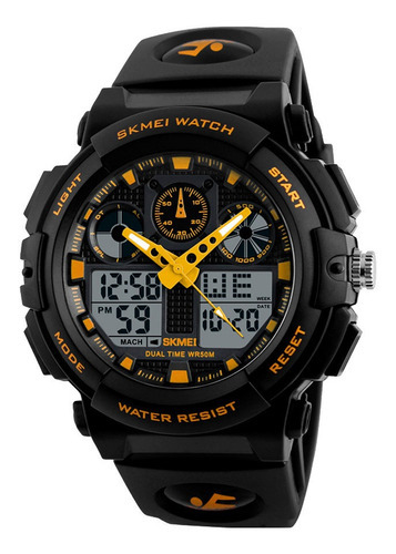 Reloj Hombre Skmei 1270 Sumergible Digital Alarma Cronometro Color De La Malla Negro Color Del Fondo Dorado