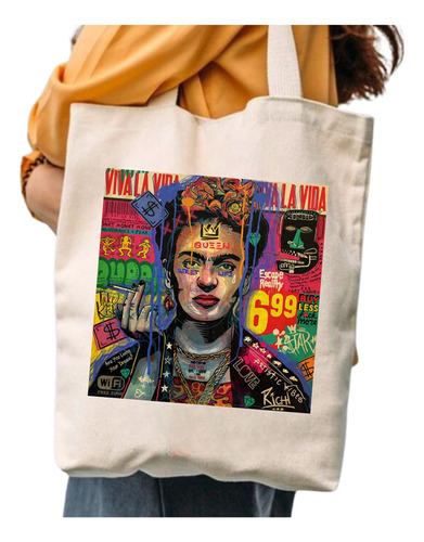 Tote Bag Frida Kahlo Pop Art Estampado Algodón Varios 