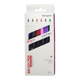 Kit 6 Caneta Brush Pen Newpen Cores Básicas