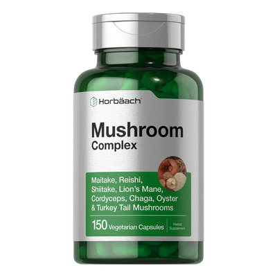 Horbäach Cápsulas Complejo de hongos | 150 unidades | Reishi, Chaga, Melena de león, Cordyceps, Maitake, Shiitake, Ostras y Pavo | Envío gratis