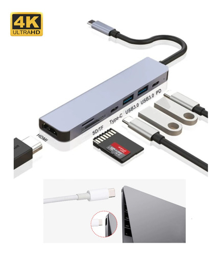 Adaptador Hub Para Macbook Air M1 M2 7 Em 1 Usb-c Hdmi 4k