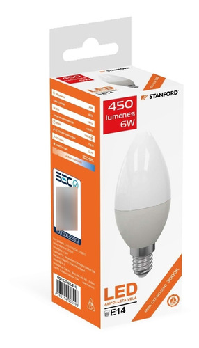 Pack 10 Ampolletas Led Vela 6 W E14luz Cálida Stanford S.e.c