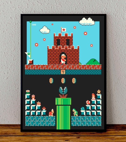 Cuadro 33x48 Poster Enmarcado Mario Bros Videojuego Nintendo