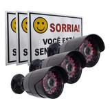 Kit 3 Câmeras Falsas Bullet Led Infra Bivolt 3 Placas Sorria