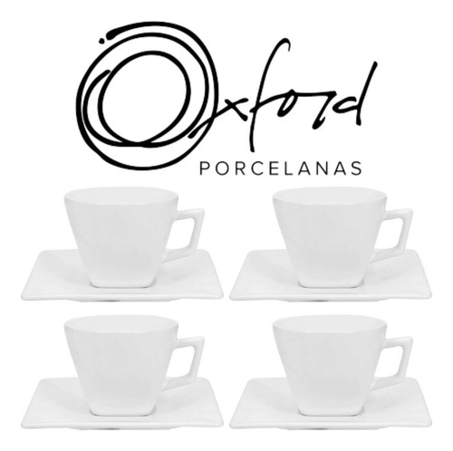 Xícaras 75ml C/ Pires Quadrado Quartier White 4 Peças Oxford