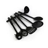 Set 6 Utensilios Nylon Cocina Hogar Color Negro/dco.