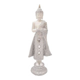 Estátua Buda Hindu Em Pé Prata Resina 26,7cm