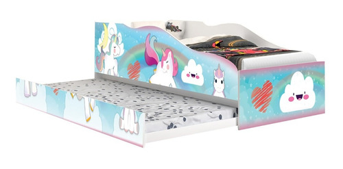 Cama Solteiro Com Auxiliar Unicornio  Com 1 Colchão