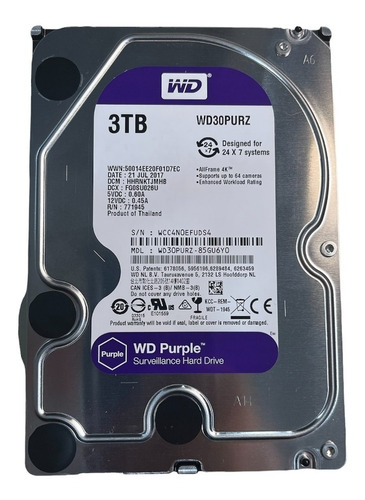 Disco Duro Interno Western Digital Wd Purple Wd30purz 3tb 
