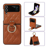 Funda De Cuero Con Anillo P/samsung Galaxy Z Flip 3 5g Brown