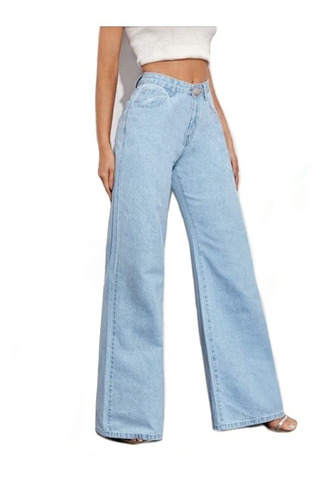 Pantalón Ancho Recto Tiro Alto De Jean, Palazo, No Mom