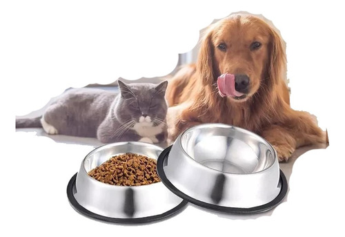 2 Pack Platos Para Mascota Comedero De Acero 8oz Agua Comida