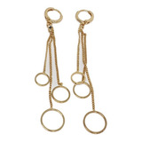 Aretes Largos 4 Circulos De 7 Cm De Oro Laminado Huggies U48