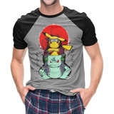 Camisa, Camiseta Desenho Anime Pokemon Pikachu Bulbasaur