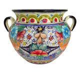 Maceta Tipo Olla Artesanal Hecha De Talavera Color 2