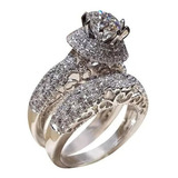 Anillo C Cristal Mujer Circonita Grande Piedra Plata 2pcs