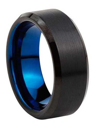 Anel Em Tungstenio Black (preto) Com Azul 8mm 