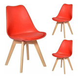 Conjunto 3 Cadeiras Eames Leda Base Madeira Assento Estofado