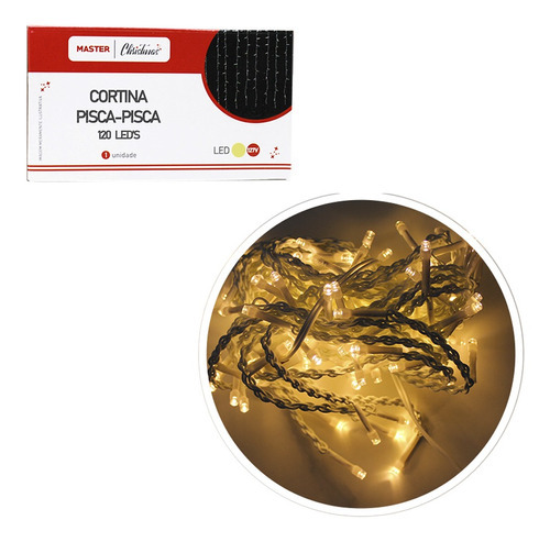 Pisca Pisca Led Cortina Branco Quente Fixa 120 Lâmpadas 110v