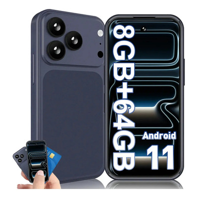 Mini Smartphone Xgody I17 Android 11 Hd 3.75'' Pantalla Dual Sim 8gb Ram 64gb Rom 3000 Mah Standby Red 3g,mini Teléfono Inteligente Reconocimiento Facial Dual Camera 8mp+5mp Wifi Bluetooth Gps Azul