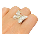 Ao 332  Anillo Mariposa De Plata Y Oro