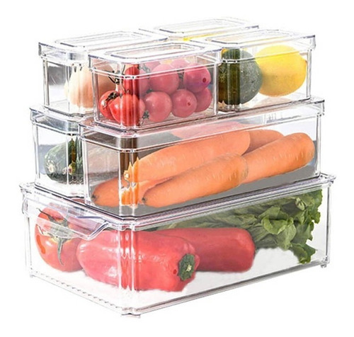 Set 7 Organizador Refrigerador Cocina Contenedores Con Tapa