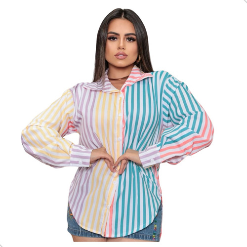 Camisa Social Feminina Listrada Blusa Listras Tendência