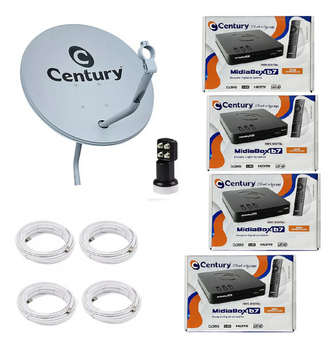 Kit Antena Parabolica Ku 60cm C/ 4 Midiabox B7 Century Ku 5g