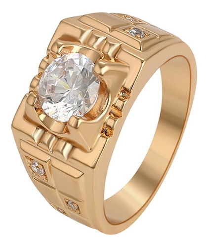 Anillo Grueso Caballero Oro 18k Lam Diamante Ruso Gran Calid