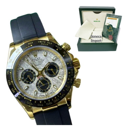 Relógio Daytona Dourado Meteorit Pulseira Borracha B.eta