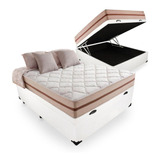 Cama Box Baú Casal + Colchão Mola Ensacada 22x188x138 Cor Branco