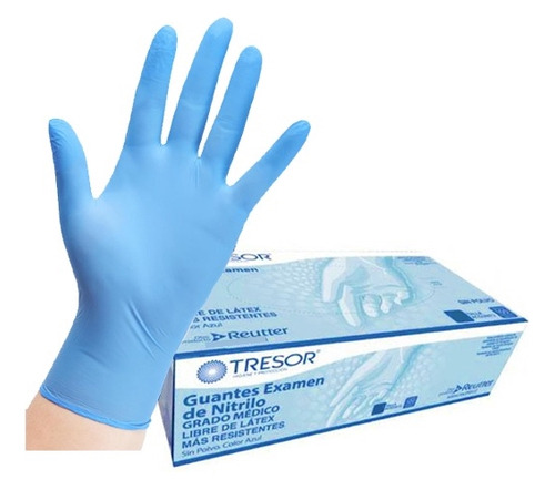 Guantes De Nitrilo Tresor Talla S  Azul Caja X 100 Unid.