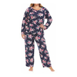 Flora By Flora Nikrooz Plus Size Pijama Set Navy Floral Dama