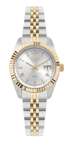 Relogio Technos Feminino Bicolor Pequeno Prata Dourado Misto