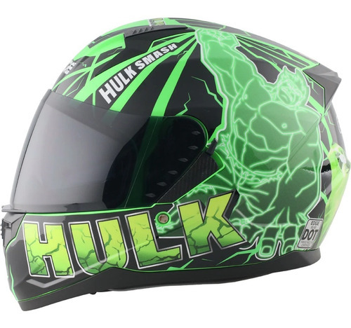 Casco Edge Integral Marvel Hulk Mate Certificado Dot Color Verde/negro Tamaño Del Casco M