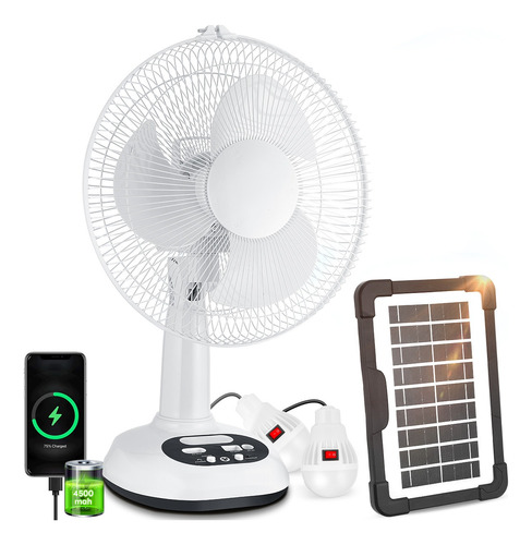 Ventilador Solar Recargable Cargador De Celular Con Luz Usb